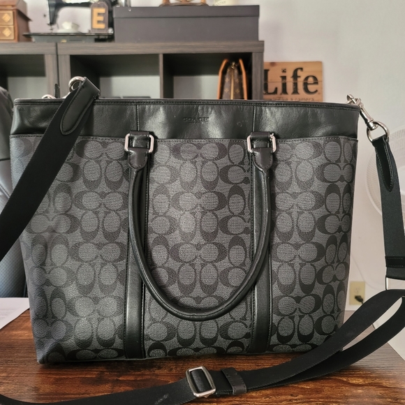 COACH black monogram Briefcase computer bag travel - Picture 5 of 17